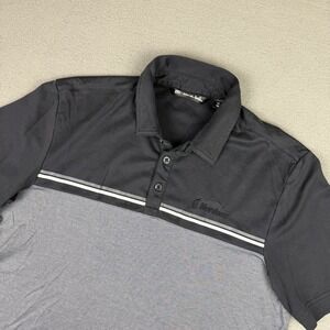 Travis Mathew Golf Polo Shirt Mens Medium‎ Black And Gray Performance Logo